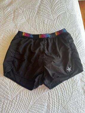 REBEL Black Girls' Athletic Shorts with Rainbow Logo Waistband